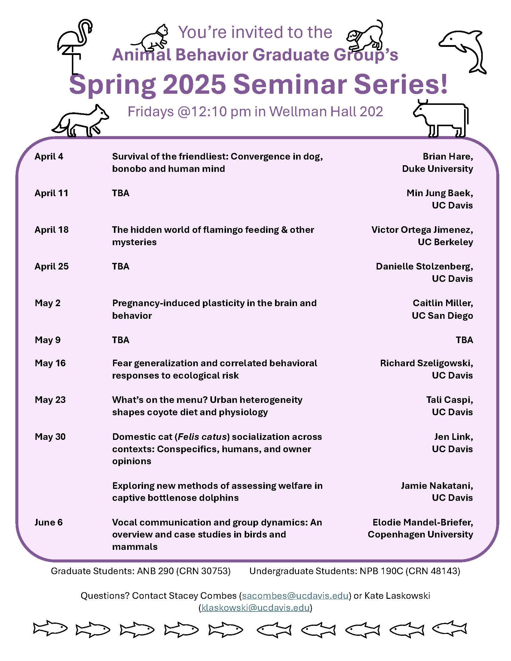 This image displays the spring schedule for the ABGG seminar series